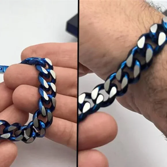 Men's Titanium Steel Cuban Link Bracelet 7.5-9 Inch Diamond Cut - Picture 8 of 8